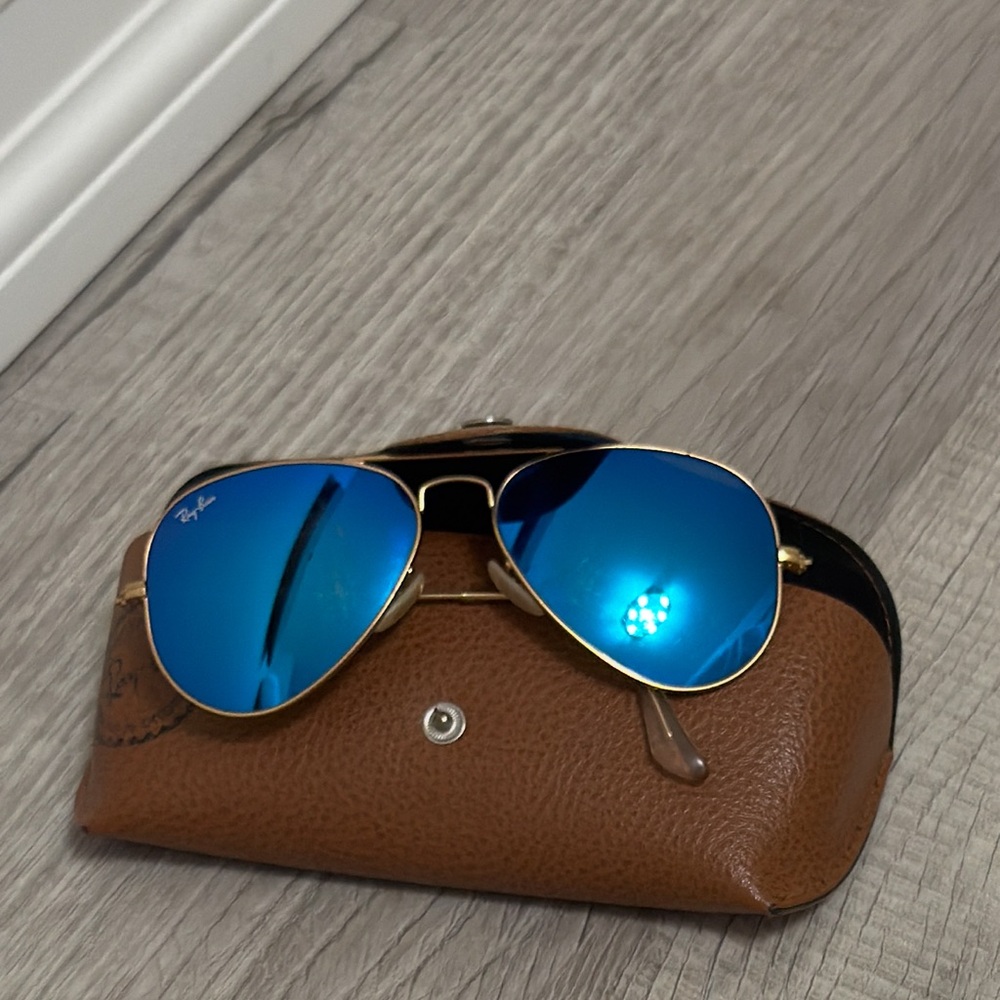Ray-Ban Gold Frame Sunglasses with Blue Lenses